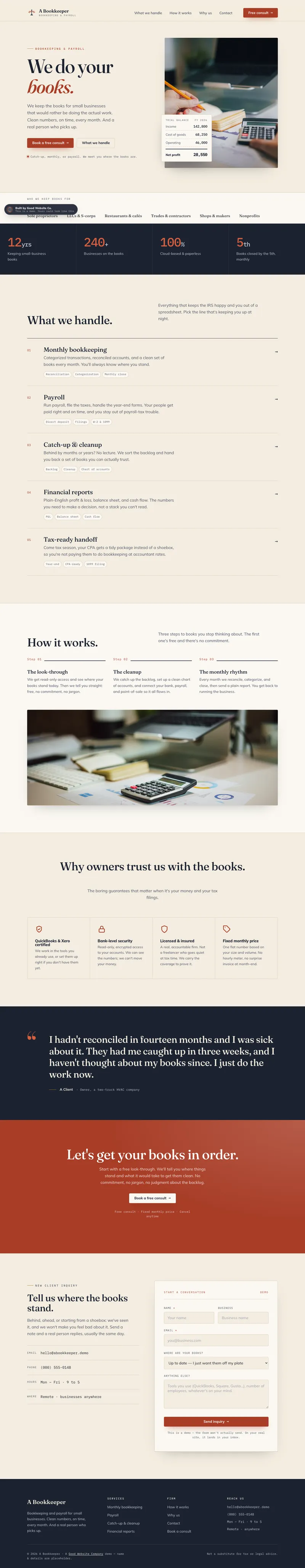 A Bookkeeper demo website by Good Website Company
