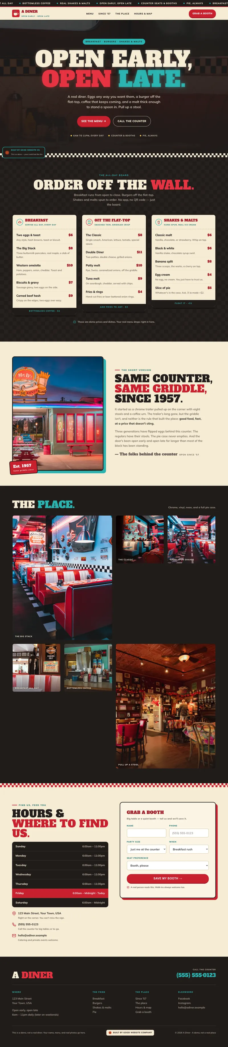 A Diner demo website by Good Website Company
