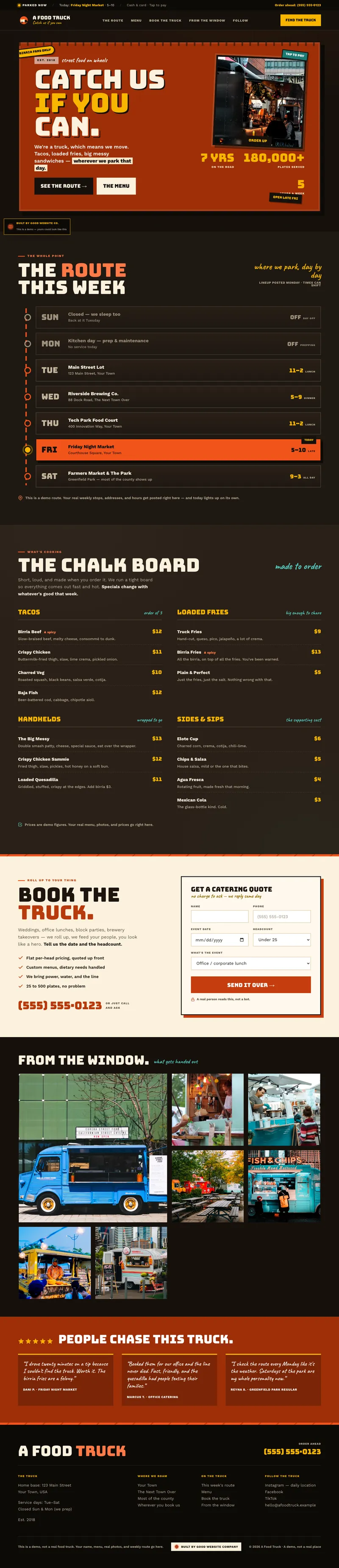 A Food Truck demo website by Good Website Company