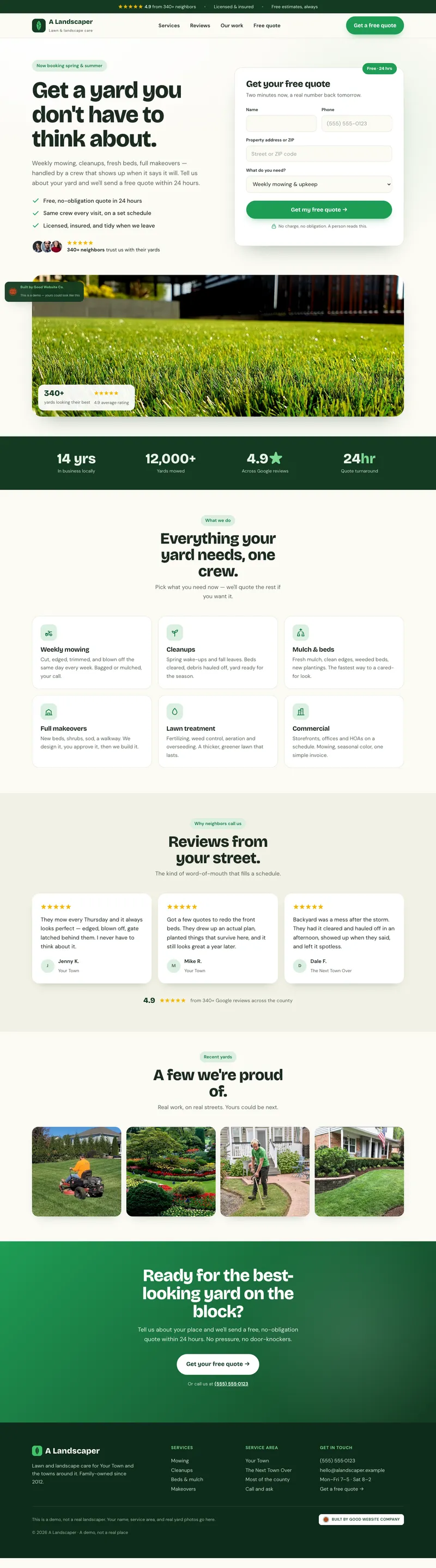 A Landscaper demo website by Good Website Company