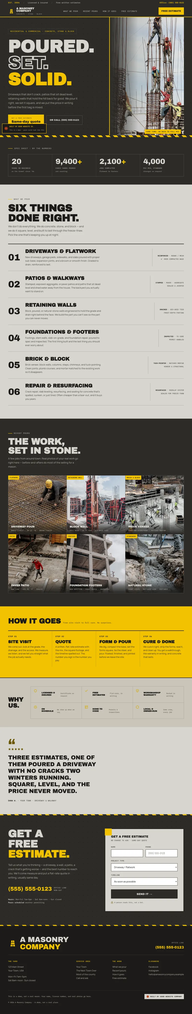 A Masonry Company demo website by Good Website Company