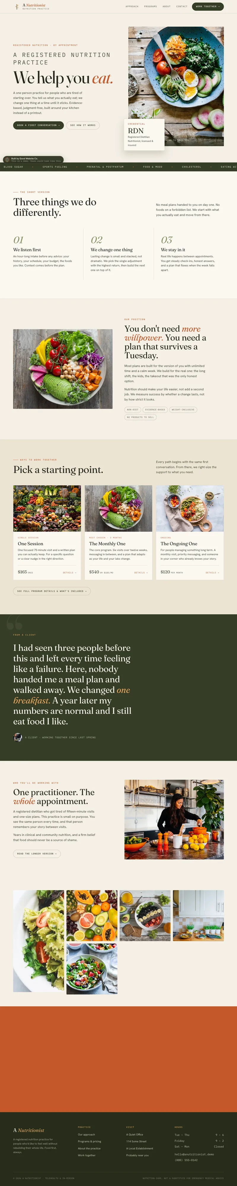 A Nutritionist demo website by Good Website Company