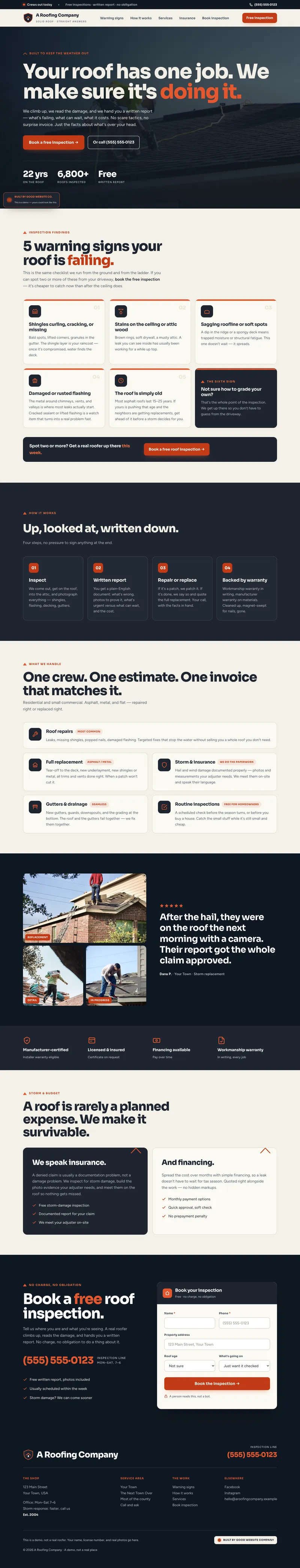 A Roofing Company demo website by Good Website Company