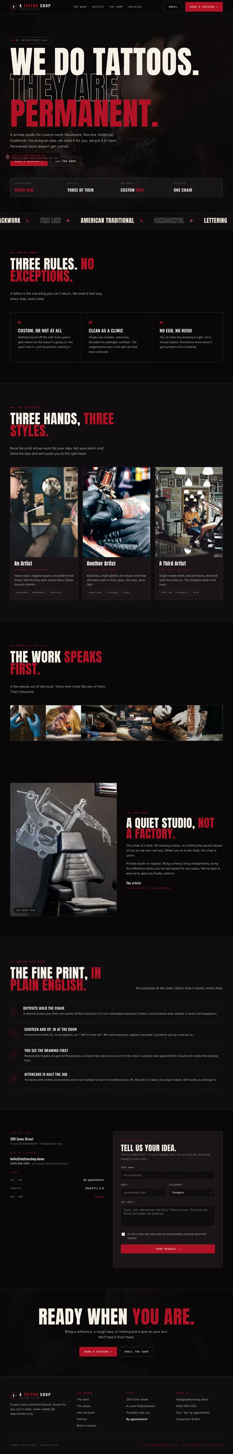 A Tattoo Shop demo website by Good Website Company