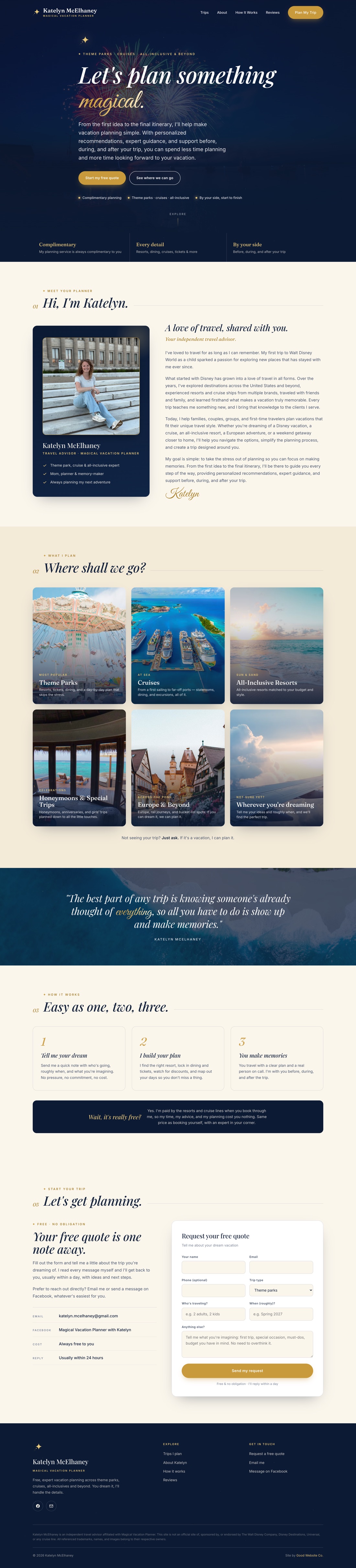 Katelyn McElhaney, Magical Vacation Planner, website built by Good Website Company