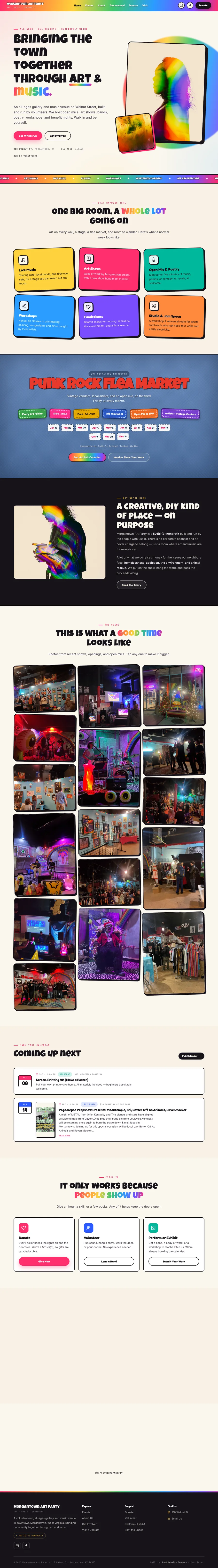 Morgantown Art Party community arts venue website built by Good Website Company