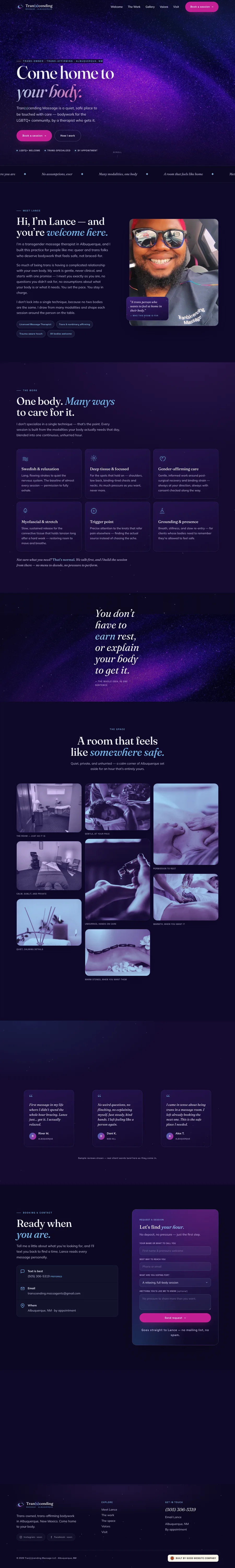 Transcending Massage, trans-affirming massage therapy in Albuquerque, website built by Good Website Company
